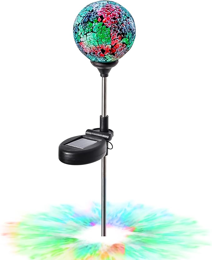 WNP Solar Powered Lights Outdoor Decorative Waterproof Mosaic Solar Garden Stakes Multi Color Crackle Glow Glass Ball Lights for Patio Pathway Yard