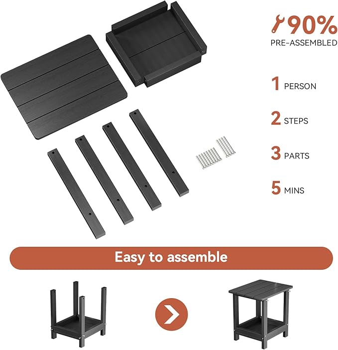 Outdoor Side Table for Garden, Lawn, Living Room Adirondack Tables for Outside 2-Tier HDPE Waterproof Small Outside Side Tables for Patio End Table for Adirondack Chair, 4 Pcs, Black