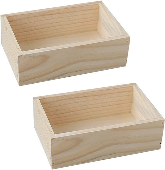 2 Pcs 7.5" × 5" × 2.4" Natural Wooden Succulent Planter Plant Container Box Window Boxes Rectangular Flower Pot Storage Box for Indoor Outdoor Home Venue Decor
