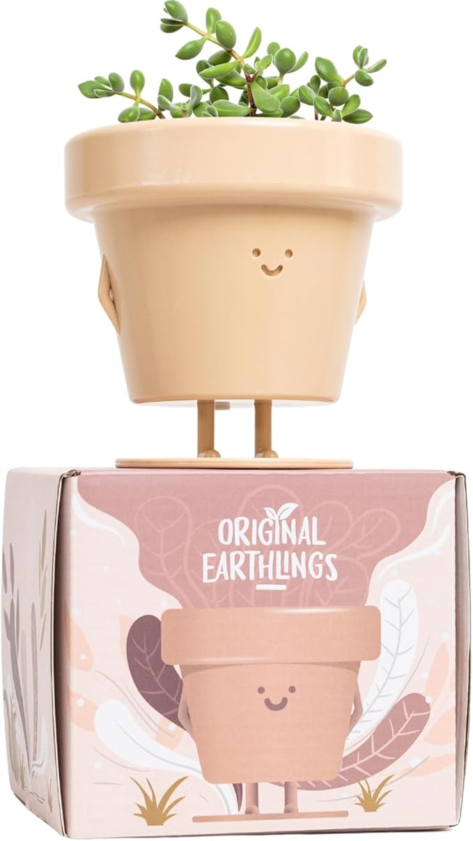 Original Earthlings Standing Pot - 3.5 Inch Cute Plant Pot - Plastic Funny Planter with Drainage - Unique Cactus Plant Lover Gift - Small Succulent Face Flower Pot - Cute Plant Gifts for Plant Lovers