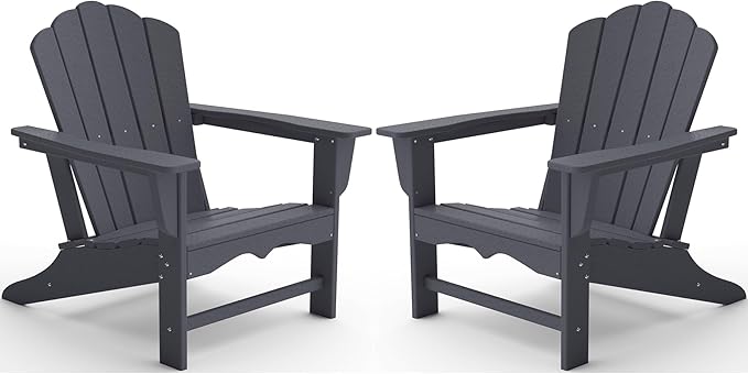 KINGYES HDPE Adirondack Chair Set of 2, Classic Oversize Adirondack Chair, Grey