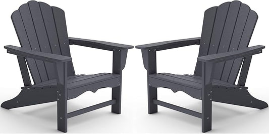 KINGYES HDPE Adirondack Chair Set of 2, Classic Oversize Adirondack Chair, Grey