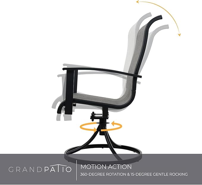 Grand patio Outdoor Swivel Dining Chairs 6-Piece Patio Dining Chair Set Mesh Sling Patio High Back Swivel Rockers, Black & Grey Plaid