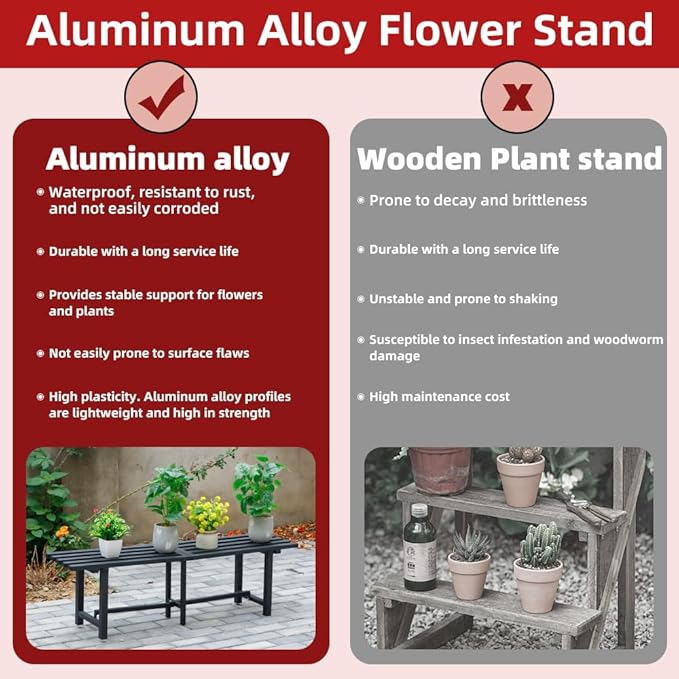 Chic & Robust 300 LBS Capacity Aluminum Plant Stand - Your Indoor & Outdoor Plant Display Solution, Size: L47.2 x W11.4 x H13.8 inch.