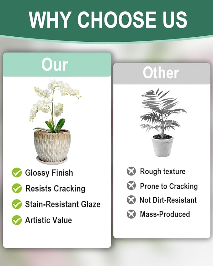 vensovo 7.5 Inch Ceramic Plant Pot with Drainage Holes and Saucer - Large Round Orchid Pot for Indoor Repotting, Ceramic Planter Maintain Air Circulation, Yellow