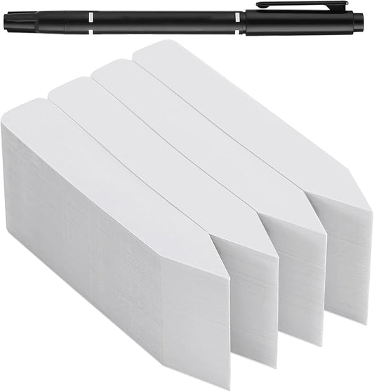 300 Pcs Plant Labels, 4 Inch Plastic Potted Plant Name Tags, Seedlings Seed Label Markers Nursery Plant Stake Tag with Bonus Marking Pen for Outdoor Indoor Garden Patio Flower Vegetable, White