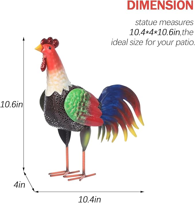 Solar Metal Rooster Animal Lights Decor Metal Chicken Sculpture for Backyard Patio Decor & Lawn OrnamentsGifts10.6inchesH (Rooster)