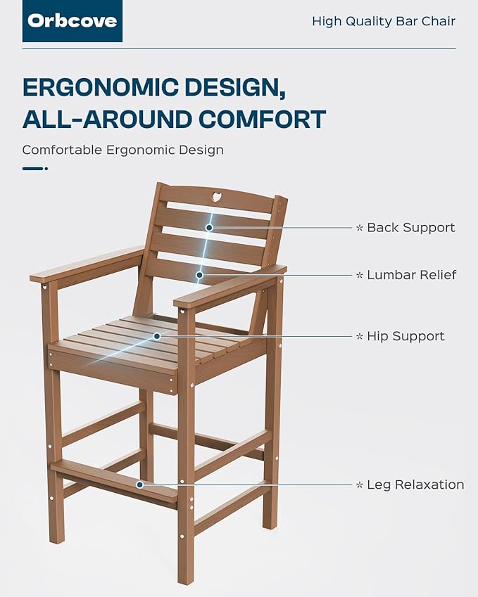 Tall Adirondack Chairs Set of 4, HDPE Wood Balcony Adirondack Chairs Set with Heart Cutout Design, Weather-Resistant Bar Height Furniture for Deck, Porch, Pool (Teak)