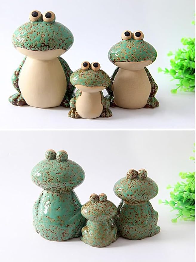 Frog Garden Decor Set of 3,Funny Cute Ceramic Frog Garden Statues Yard Decoration Outdoor Holiday Decorations,Ideal Ornament for Outside Pond Pool Patio Front Porch Backyard (Green)