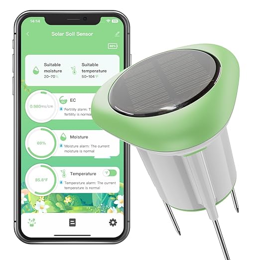 Smart 3-in-1 Soil Moisture/Temperature/Fertility Meter for Outdoor Plant, Soil Test Kit for Garden/Farming/Lawn, GreenVation Digital Soil Sensor with Tuya/Smart Life APP Push Notification