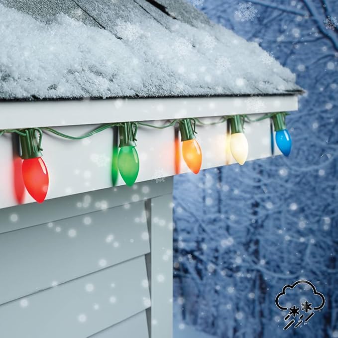 25FT C9 Christmas Lights Multi-Color String Lights with 26 Incandescent Christmas Lights, Outdoor String Light for Patio Christmas Tree Decor, 7 Watt Ceramic C9 Lights C9/E17 Base