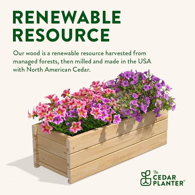 Greenes Fence Cedar Wood Planter Box, 32" x 11" x 10" - Made in USA with North American Cedar