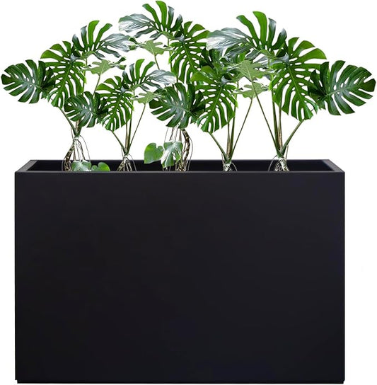 Metal Planter Box Rectangular Block - Galvanized Steel Long Box Planter Modern Outdoor Planters All-Weather Use with Drainage Holes for Patio/Porch, 35.5×24×12IN