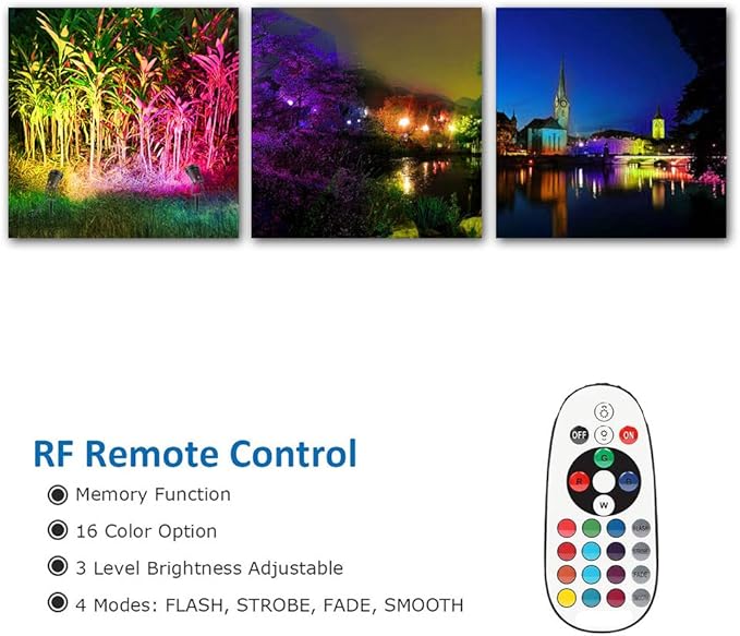 Pack of 2, 12V Low Voltage Outdoor LED Landscape Lights Waterproof Spotlight with Spike Stand for Driveway, Outdoor Lawn Lighting, Flood Garden, Yard (9W RGB)