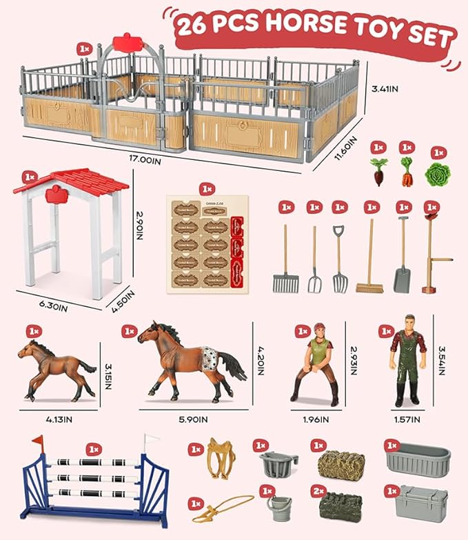 Horse Stable Playset, Horse Toys Set for Girls and Boys with Rider, Farm Animal Figurines Barn Toys, Pretend Play for Kids 3-5 6 7 8-10 Birthday Gifts