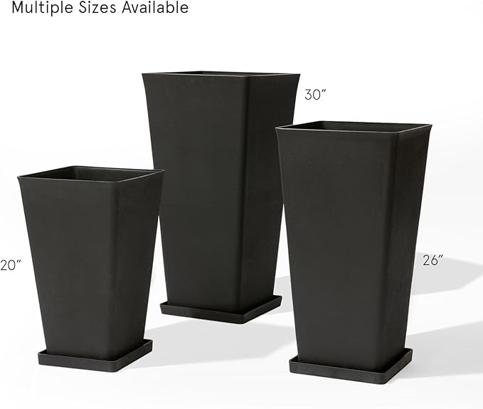 LA JOLIE MUSE 30 inch Tall Black Planters Set of 2, Indoor/Outdoor Rectangular Large V Shaped Taper Planters for Front Door