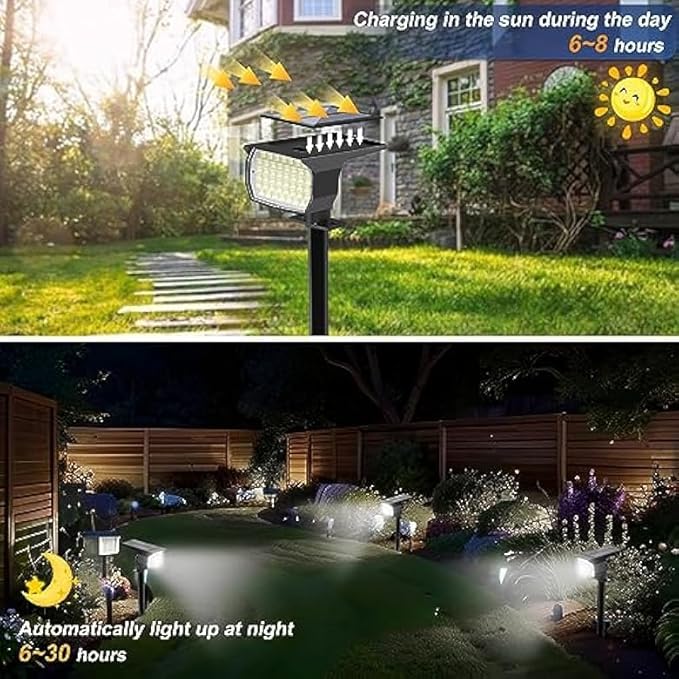 Solar Spot Lights Outdoor Waterproof IP65, 6 Pack Landscape Spotlights with 46 LEDs, 3 Modes Auto On/Off Solar Powered Flood Lights for Outside Pathway, Yard, Garden, Walkway (Cool White)