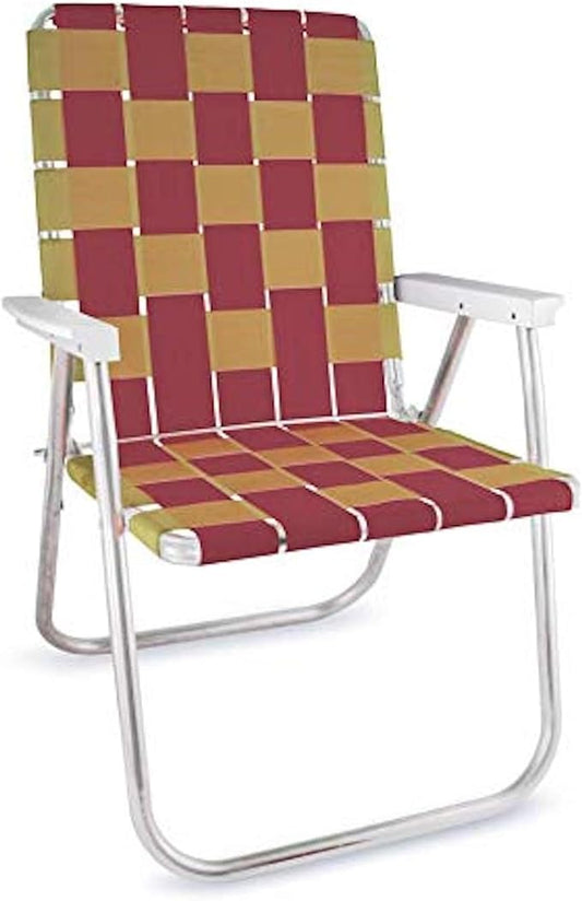 Lawn Chair USA Folding Aluminum Outdoor Patio Lawn Chair | Heavy-Duty Webbed Chairs for Camping, Sports, Beach, Yard & Tailgating | Lightweight Portable | Classic - Burgundy/Gold