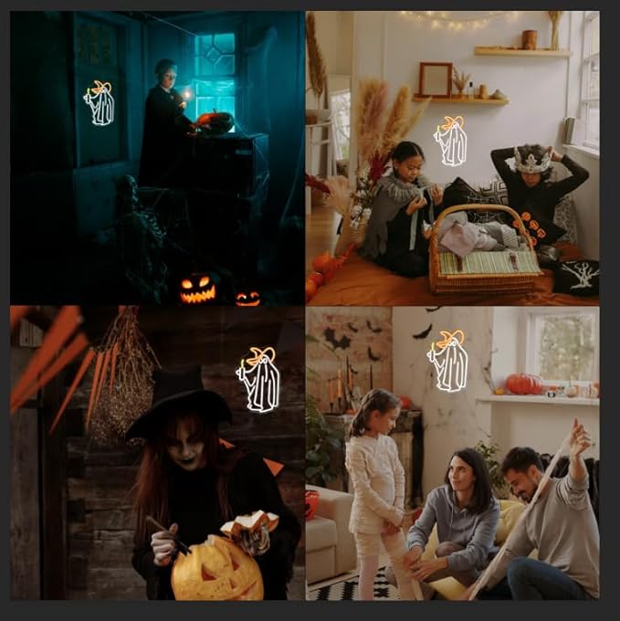 Ghost Neon Sign Wall Decor, Ghost Neon Light Bedroom Wall Decor Suitable for Kids Game Room Man Cave Birthday Halloween Decoration Gift