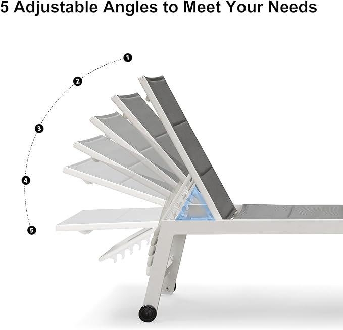 PURPLE LEAF Outdoor Chaise Lounge Set Adjustable Sunbathing Recliner with Side Table for Poolside Beach Outside Patio Aluminum Chaise Lounger Grey