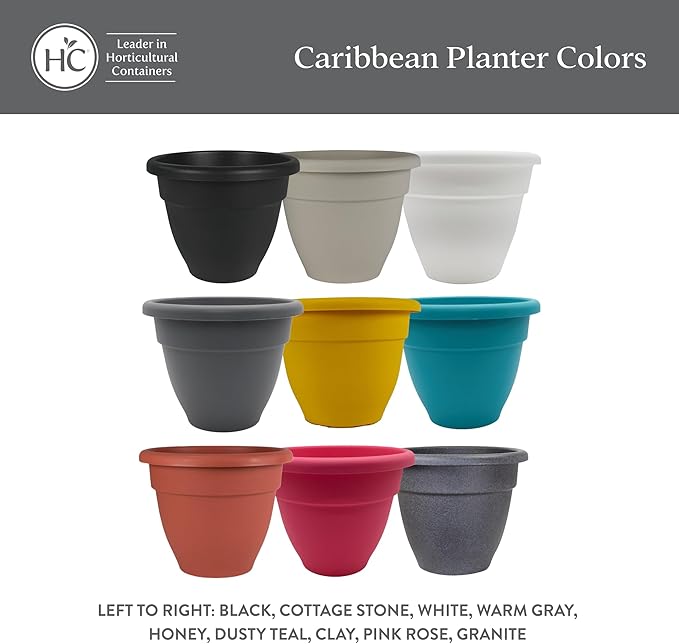 The HC Companies Caribbean Planter Pot - Outdoor & Indoor Plant Pot with Drainage Hole & Plug - Rolled Rim Plastic Pots for Plants & Flowers - Decorative Plant Pot (10" Clay, Pack of 2)