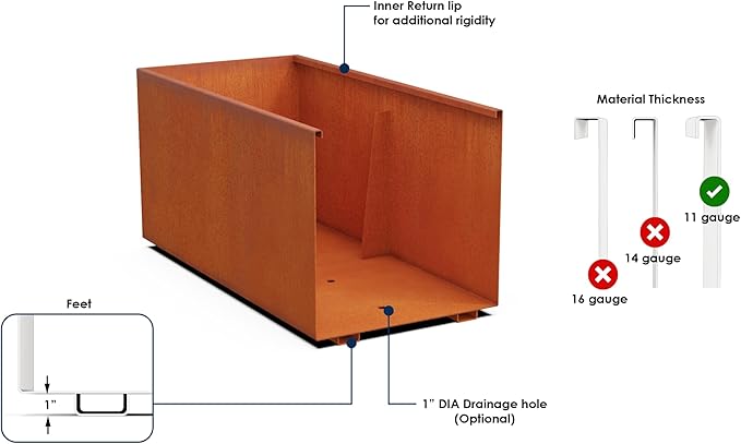 Large Corten Steel Rectangular Planter – 4 FT Tall Corten Steel Planter Box (48x30) | Ideal for Privacy | Heavy Duty, Made in USA