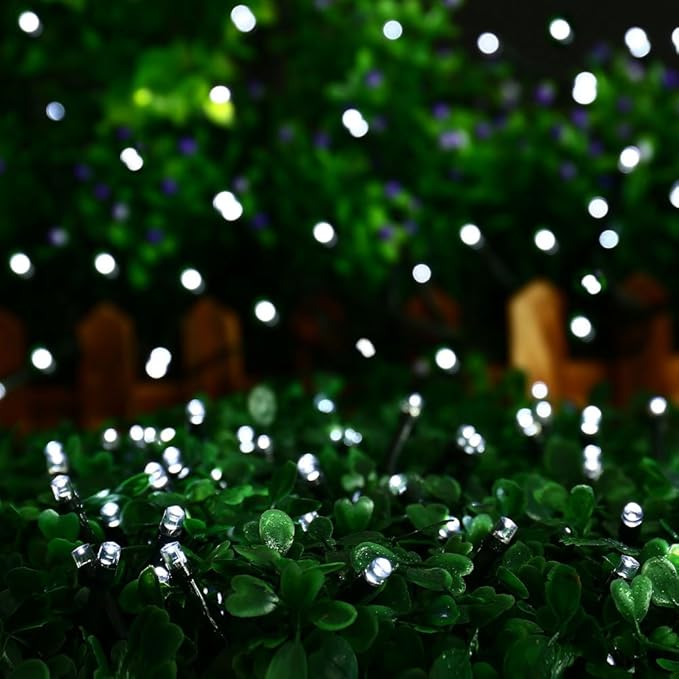 Solar Christmas Lights Outdoor, 33ft 100 LED Solar Fairy String Lights 8 Modes Waterproof Xmas Lights for Garden, Patio, Home, Party, Wedding, Holiday, Tree, Bush, Wreath, Outdoor Decor (White)