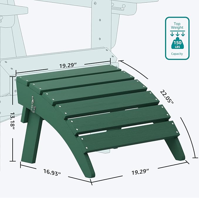 SERWALL Folding Adirondack Ottoman Without Assembly, Green