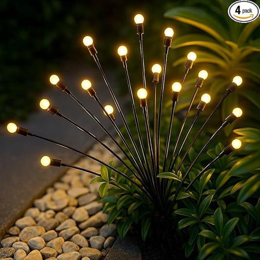 Solar Garden Lights, 4-Pack Dual Mode 40-LED Waterproof Outdoor Solar Firefly Lights for Yard, Patio, Pathway – Warm White Ambiance