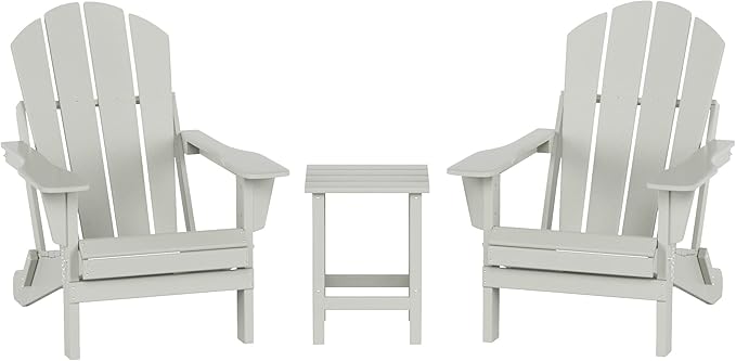 WO Home Furniture Adirondack Chairs Table Set of 3 PCS Outdoor Folding Chairs Side End Table Weather/UV Resistant for Lawn, Garden, Bon Fire, Balcony (Sand)