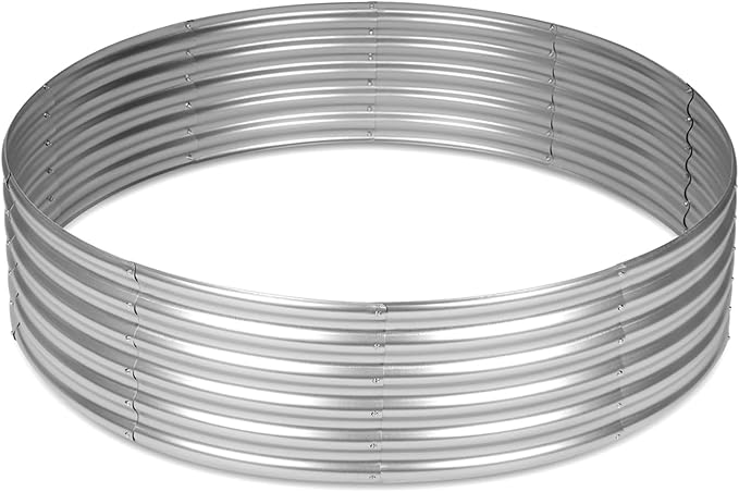 OUSHENG 4x4x1ft Round Galvanized Raised Garden Beds Outdoor, Steel Fire Pit Ring Flower Planter Large Metal Above Ground Boxes Kit for Gardening Vegetables Outside