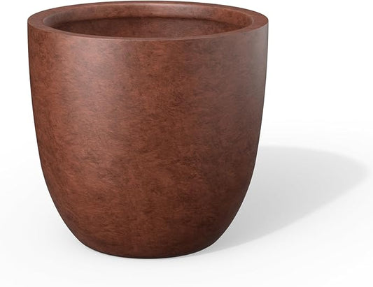 Kante 18 Inch Dia Round Concrete Planter, Indoor Outdoor Large Plant Pot with Drainage Hole and Rubber Plug for Home Patio Garden, Rusty