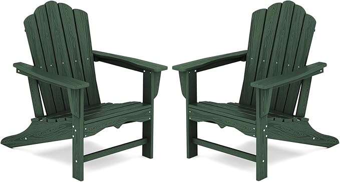 KINGYES HDPE Adirondack Chair Set of 2, Classic All-Weather Adirondack Chair, Green