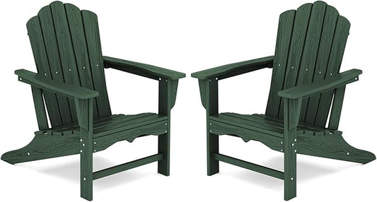 KINGYES HDPE Adirondack Chair Set of 2, Classic All-Weather Adirondack Chair, Green