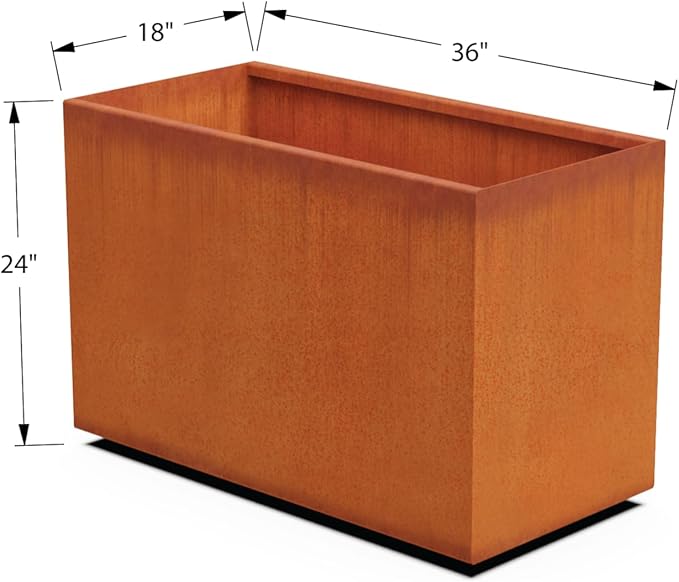 Corten Steel Planter Rectangle Outdoor Metal Garden Box Heavy Duty | Made in USA | Fully Assembled