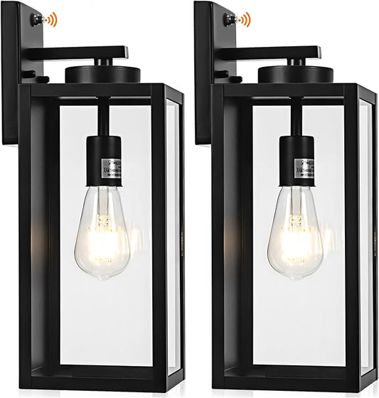 16-inch Dusk to Dawn Outdoor Wall Light Fixture, Large Black Exterior Wall Lantern Waterproof, Farmhouse Porch Sconce Lighting, Modern Wall-Mounted Outside Lights for House Garage, Patio Lamp, 2 Packs