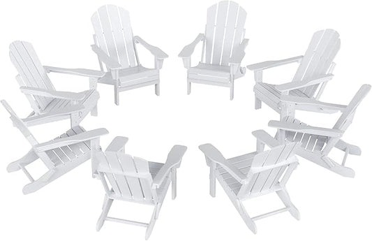 Westin Outdoors Laguna WO Outdoor Adirondack Folding Patio Chairs 8 PCS Set Retro Beach Aesthetic for Backyard, Lawn, Patio, Deck, Garden, Weather Resistant Polyethylene Plastic Lounger (White)
