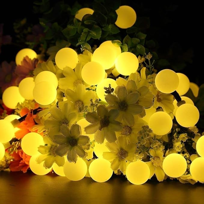 Globe Ball Fairy Lights, 50 LEDs 23ft/7M Solar Led Globe String Lights Waterproof with Two Lighting Modes for Garden Outdoor Party Christmas Decoration (Warm White)