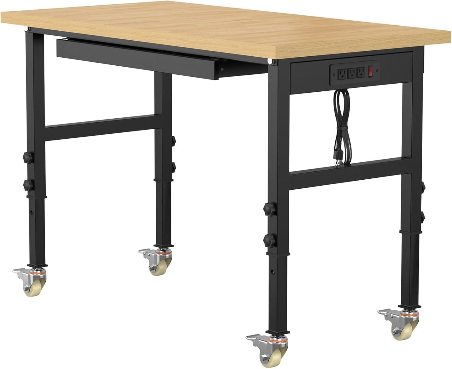 48" Adjustable Workbench,Heavy-Duty Work Table,3000 LBS Load Capacity Particleboard Hardwood Workstation Outlets with Power Strips, Drawers and Wheels,for Workshop, Garage