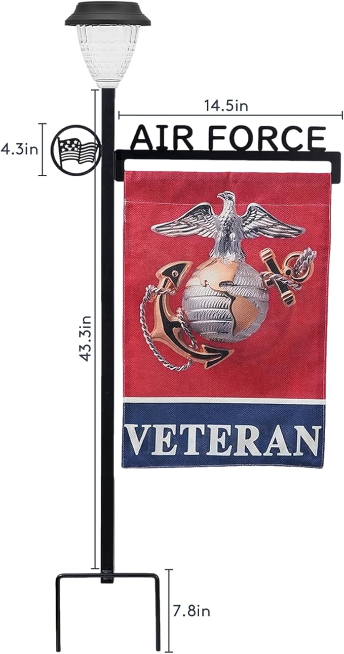 Air Force Garden Flag Stand Holder With Solar Light and American Flag Gift - Lawn Yard Stake for Outdoor Decor