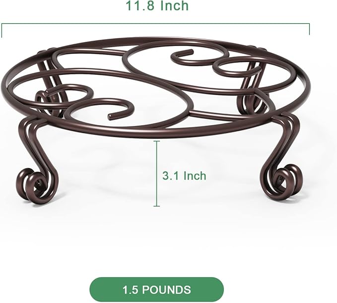Yimobra 4 Pack Plant Stand for Flower Pot Heavy Duty Potted Holder Indoor Outdoor Metal Rustproof Iron Garden Container Round Supports Rack for Planter (4PC Brown 11.8 x 3.1IN)