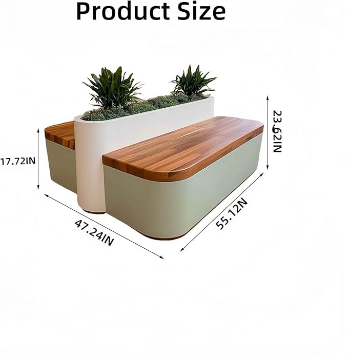 Outdoor Bench - Modern Outdoor Park Planter Bench Includes Luxurious and Simple Flower Box & Wooden Seating Area for Commercial Plaza,Food Court(55.12IN)