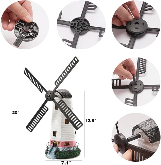 pearlstar Solar Garden Outdoor Windmill Lighthouse - 20" Solar Powered LED Lighthouse Garden Statue Waterproof Decorative Light for Landscape Decor Lawn Garden Table Patio Pathway Yard