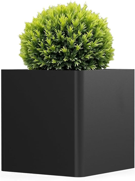Large Metal Square Planter 24" L x 24" W x 24" H, Heavy Duty Black Large Outdoor Planters with Drainage Hole for Porch/Patio/Garden