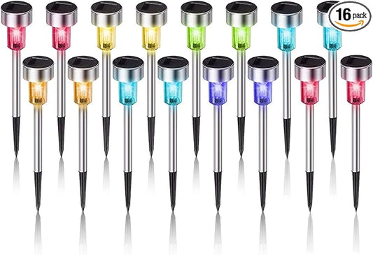 Solar Lights Outdoor Waterproof, Stainless Steel LED Landscape Lighting Outdoor Solar Lights for Outside Solar Garden Lights for Pathway, Walkway, Patio, Yard, Lawn - 16 Pack ( Multicolor )