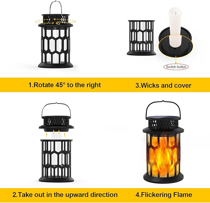 Solar Lights for Outside, Upgraded Solar Lanterns Flickering Flame Outdoor Waterproof Hanging Lanterns Decorative Solar Powered Outdoor Lighting LED Flame Garden Lights for Patio Deck Yard, 2 Packs
