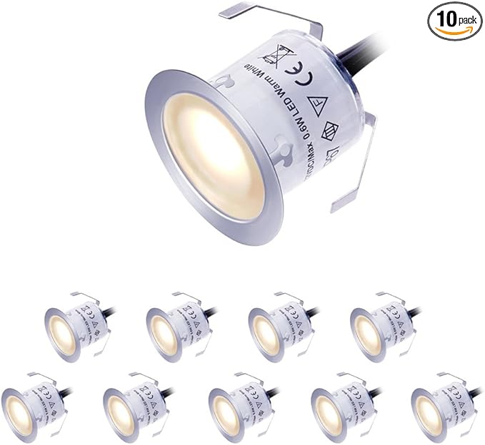 LED Deck Lights Kit 12V Low Voltage Waterproof IP67 Warm White Recessed Deck Lighting In Ground Light for Step Stair Garden Patio Wood Floor Outdoor Landscape Accent Lights Fixtures(Pack of 10)