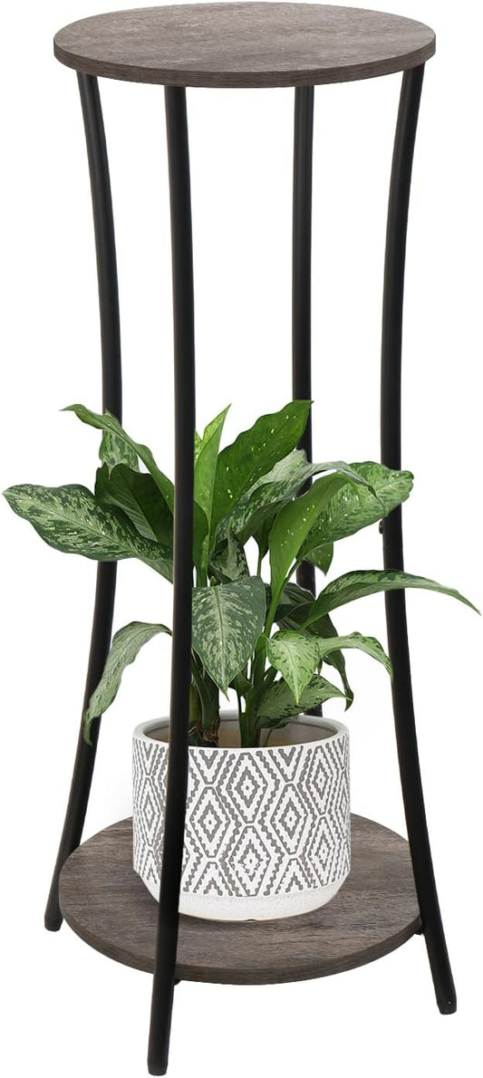 YINMIT Plant Stand Indoor,2 Tier Round Potted Holder Rack,Flower Pot Stand Shelf,Round Supports Rack,Corner Plant Shelf for Balcony Garden Patio Living Room,Grey