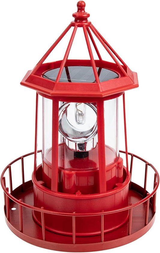 Operitacx Solar Powered Rotating Lighthouse Lamp - Waterproof Solar Lighthouse Outdoor Garden Decor, Led Yard Light for Patio, Lawn, and Pathway (Red)