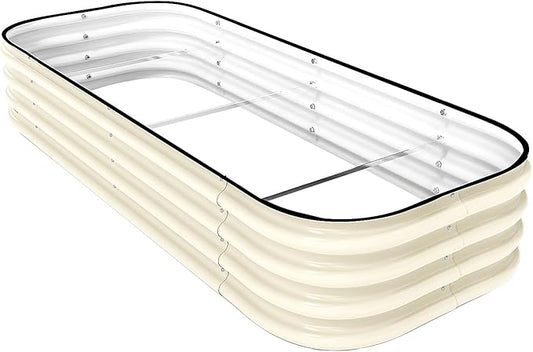 DaisyVibe Raised Garden Bed Kit, Planter Raised Garden Boxes Outdoor, Oval Large Metal Raised Garden Beds for Vegetables Flowers (White, 5ftx2ftx1ft)